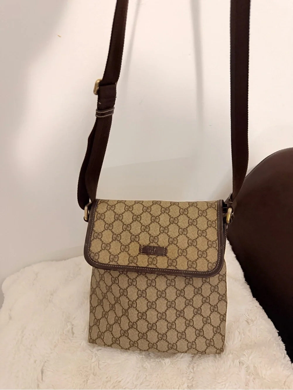 Gucci Beige and Brown Monogram Crossbody Bag